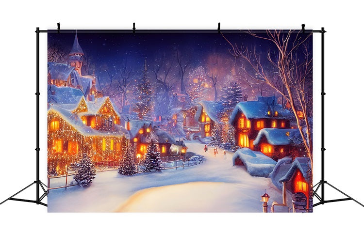 Backdrop For Christmas Nighttime Village Lights Backdrop UK BRP11-160