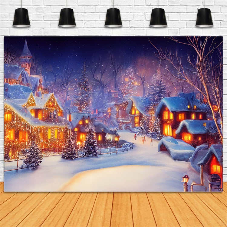 Backdrop For Christmas Nighttime Village Lights Backdrop UK BRP11-160