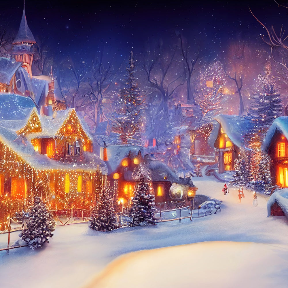 Backdrop For Christmas Nighttime Village Lights Backdrop UK BRP11-160