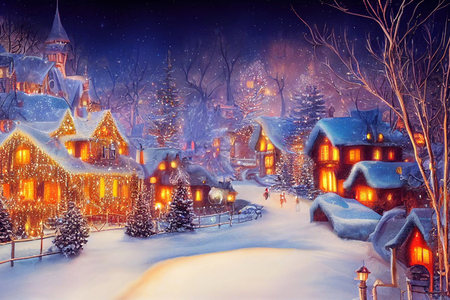 Backdrop For Christmas Nighttime Village Lights Backdrop UK BRP11-160