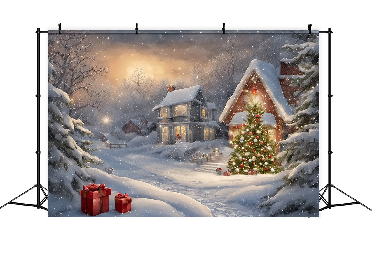 Christmas Fabric Backdrop Snowy Village Gift Scenery Backdrop UK BRP11-161