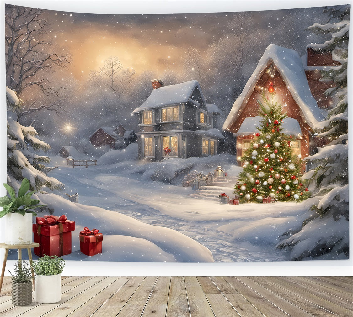 Christmas Fabric Backdrop Snowy Village Gift Scenery Backdrop UK BRP11-161