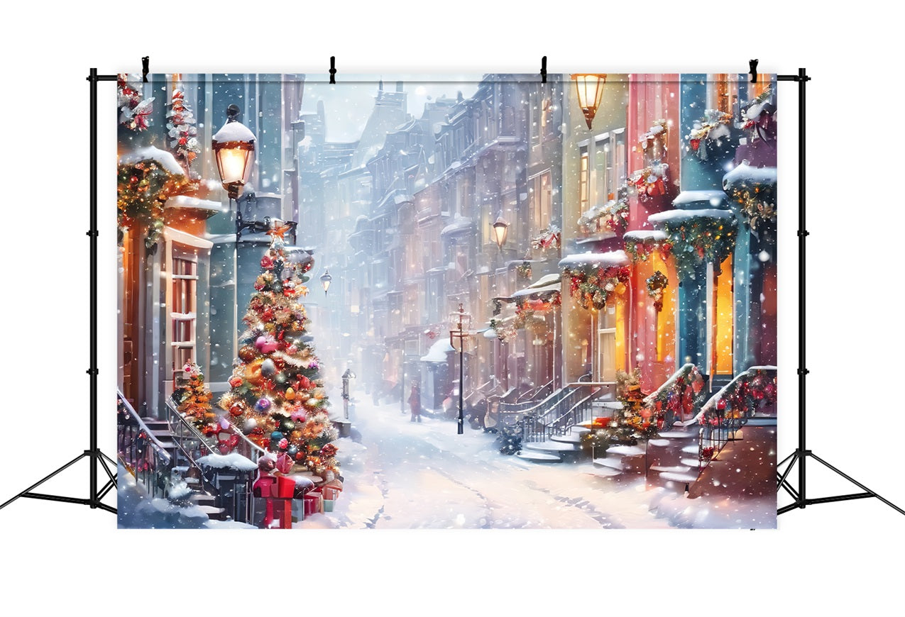 Christmas Scene Backdrops Snowy Street Decorations Backdrop UK BRP11-162