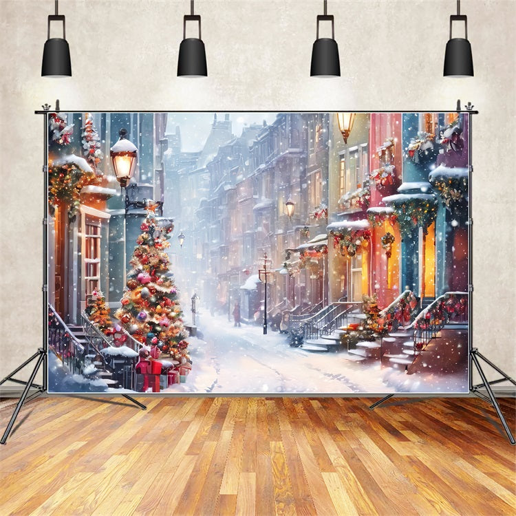 Christmas Scene Backdrops Snowy Street Decorations Backdrop UK BRP11-162