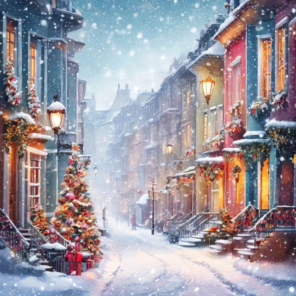 Christmas Scene Backdrops Snowy Street Decorations Backdrop UK BRP11-162