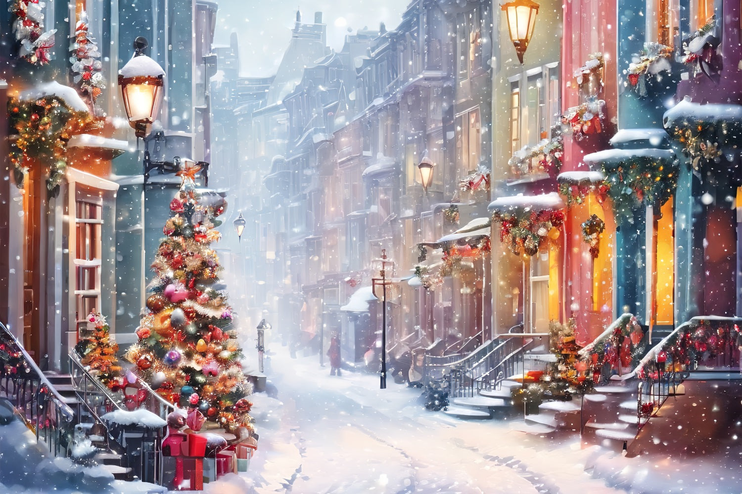 Christmas Scene Backdrops Snowy Street Decorations Backdrop UK BRP11-162