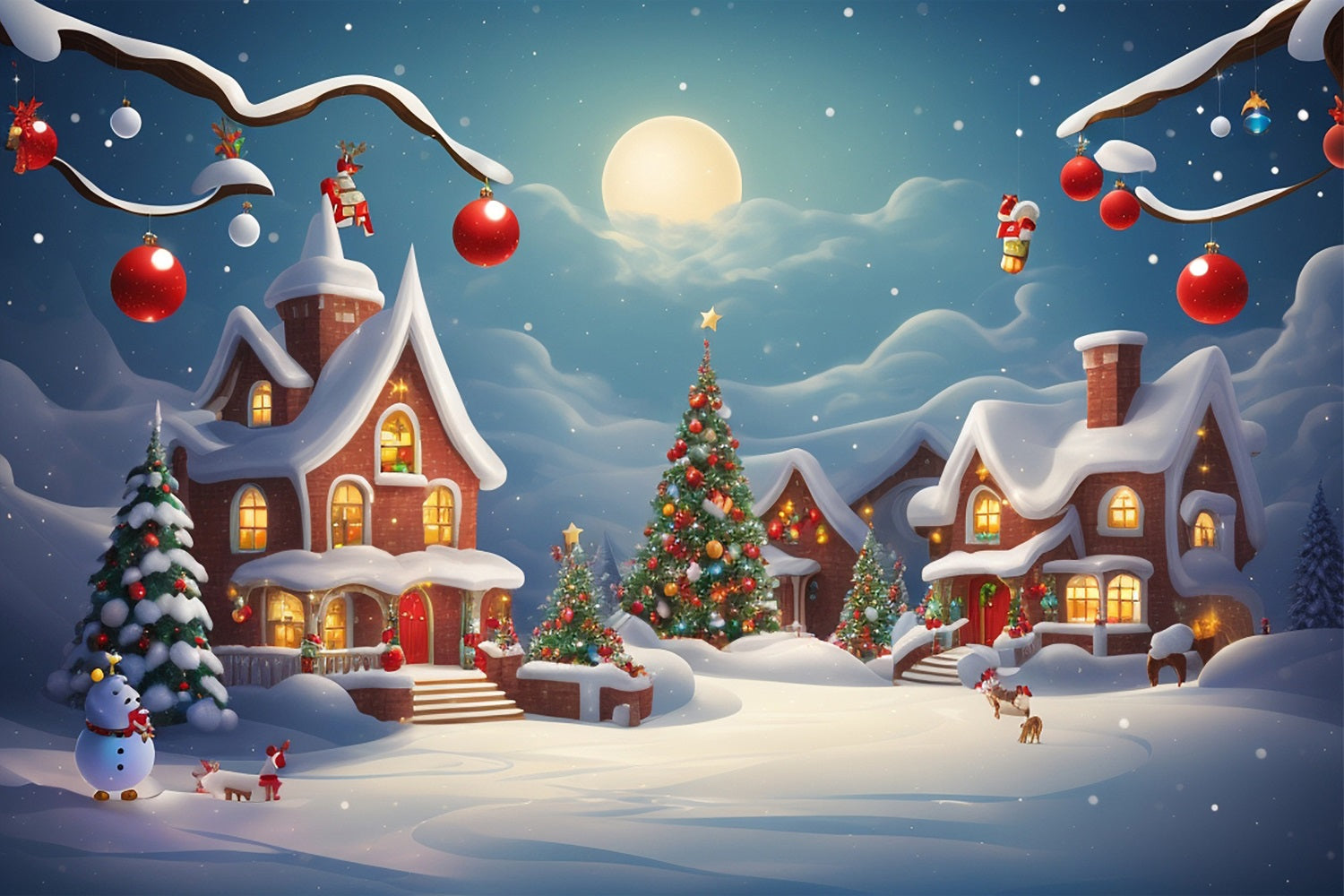 Christmas Backdrops Night Cottage Glow Backdrop UK BRP11-165