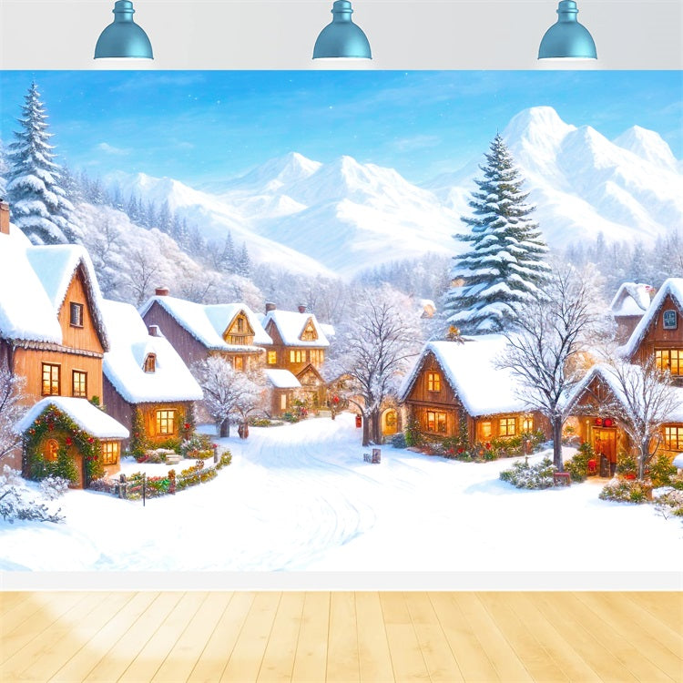 Christmas Village Backdrop Mountain Scene Snow Backdrop UK BRP11-168