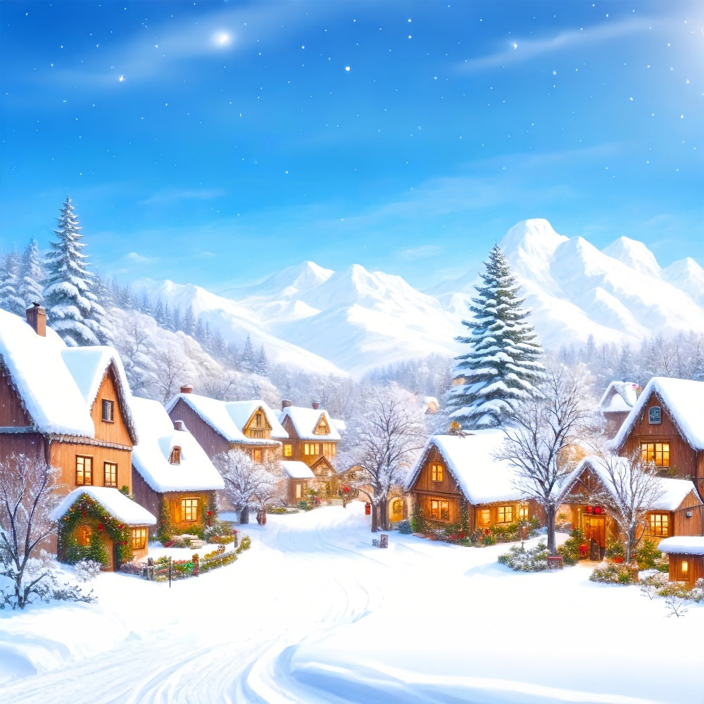 Christmas Village Backdrop Mountain Scene Snow Backdrop UK BRP11-168