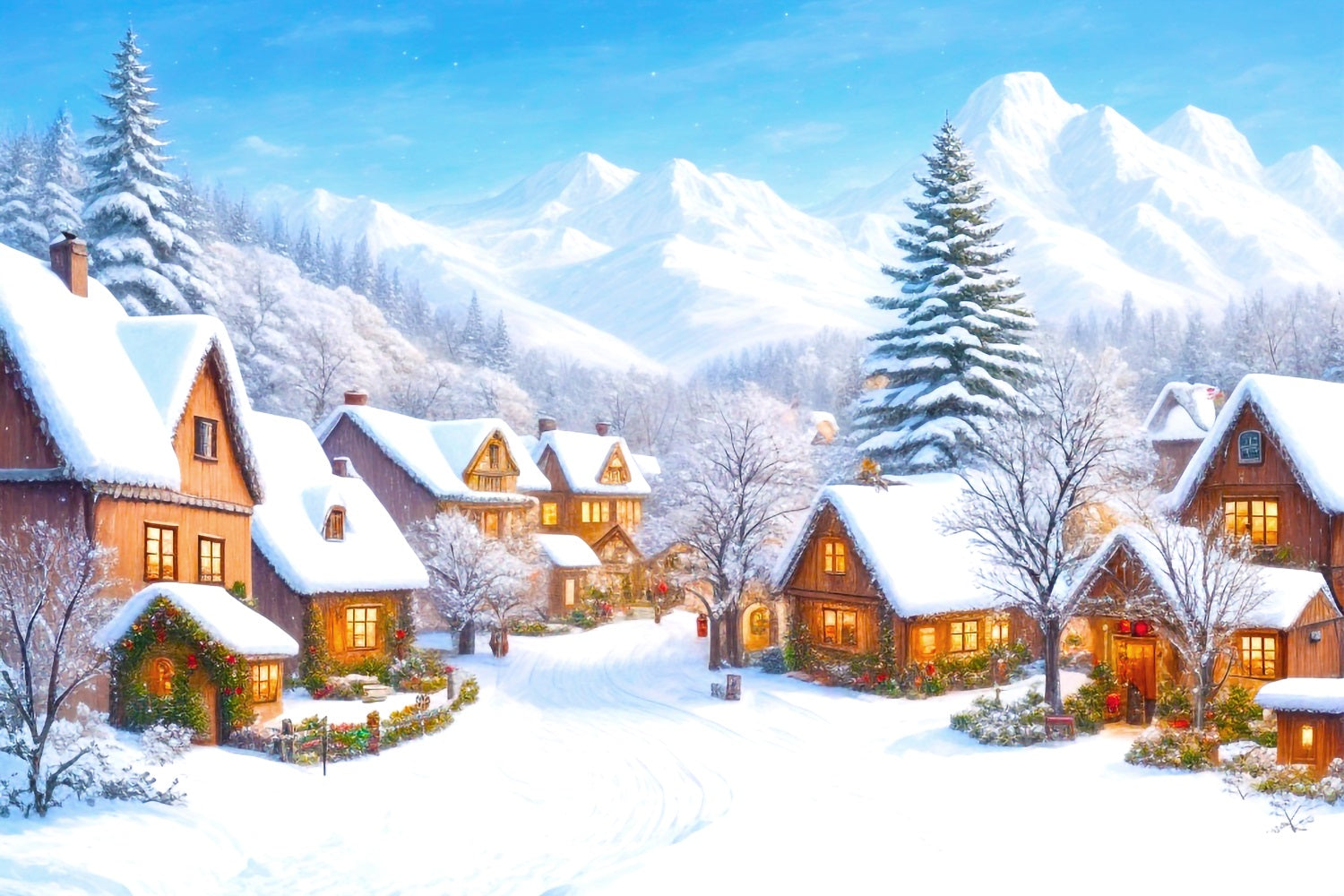 Christmas Village Backdrop Mountain Scene Snow Backdrop UK BRP11-168