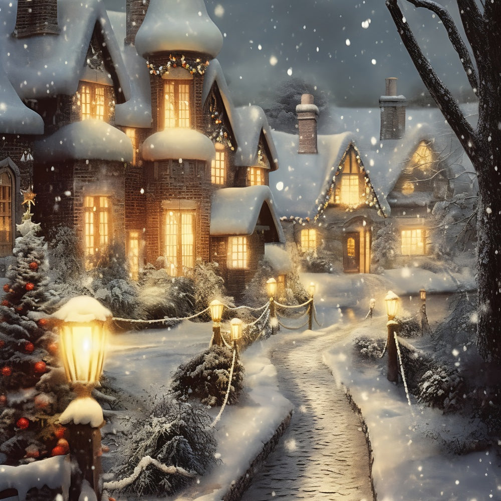 Christmas Village Backdrop Charming Pathway Backdrop UK BRP11-173