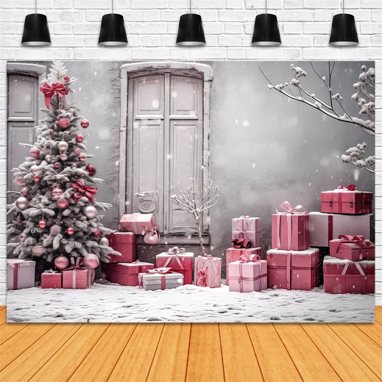 Christmas Snow Backdrop Pink Gift Scene Backdrop UK BRP11-174