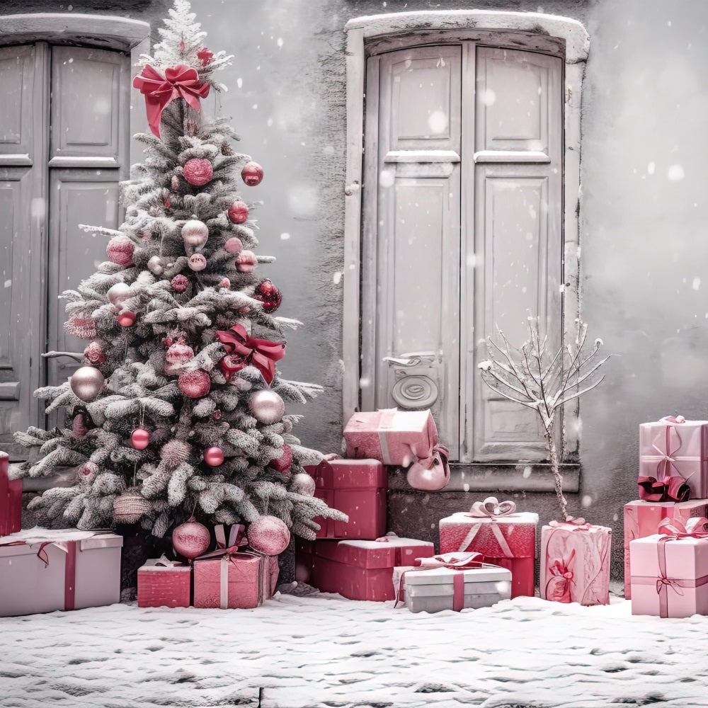 Christmas Snow Backdrop Pink Gift Scene Backdrop UK BRP11-174