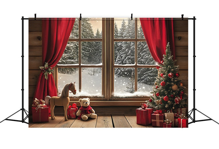 Christmas Theme Backdrop Cabin View Through Window Backdrop UK BRP11-176