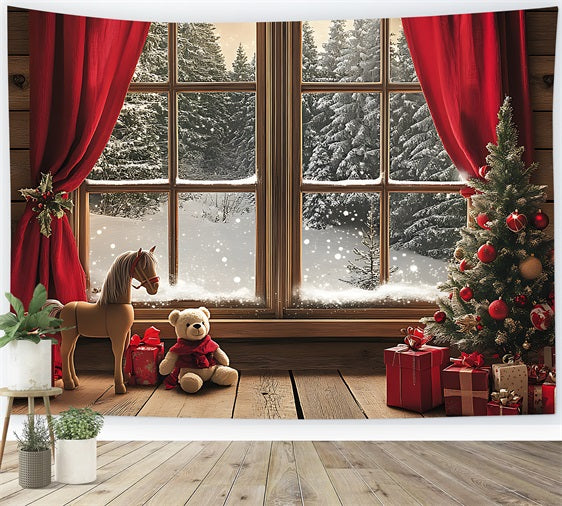 Christmas Theme Backdrop Cabin View Through Window Backdrop UK BRP11-176