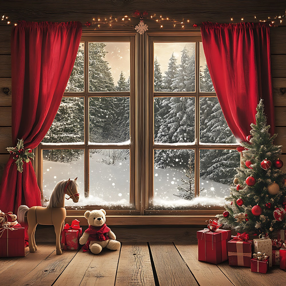 Christmas Theme Backdrop Cabin View Through Window Backdrop UK BRP11-176