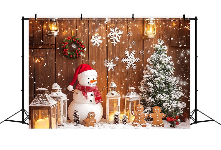 Merry Christmas Photo Backdrop Lantern Snowman Tree Backdrop UK BRP11-177