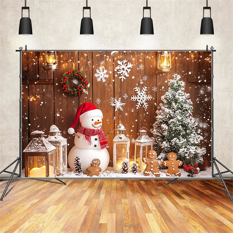 Merry Christmas Photo Backdrop Lantern Snowman Tree Backdrop UK BRP11-177