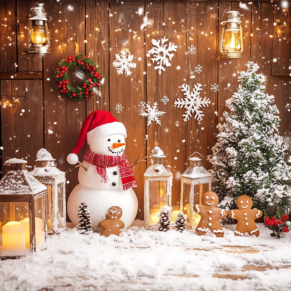 Merry Christmas Photo Backdrop Lantern Snowman Tree Backdrop UK BRP11-177