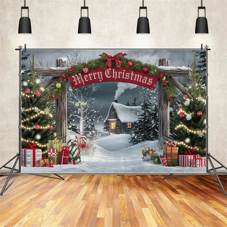 Merry Christmas Backdrop Gateway Cabin Scene Backdrop UK BRP11-181