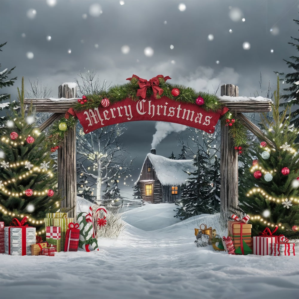 Merry Christmas Backdrop Gateway Cabin Scene Backdrop UK BRP11-181