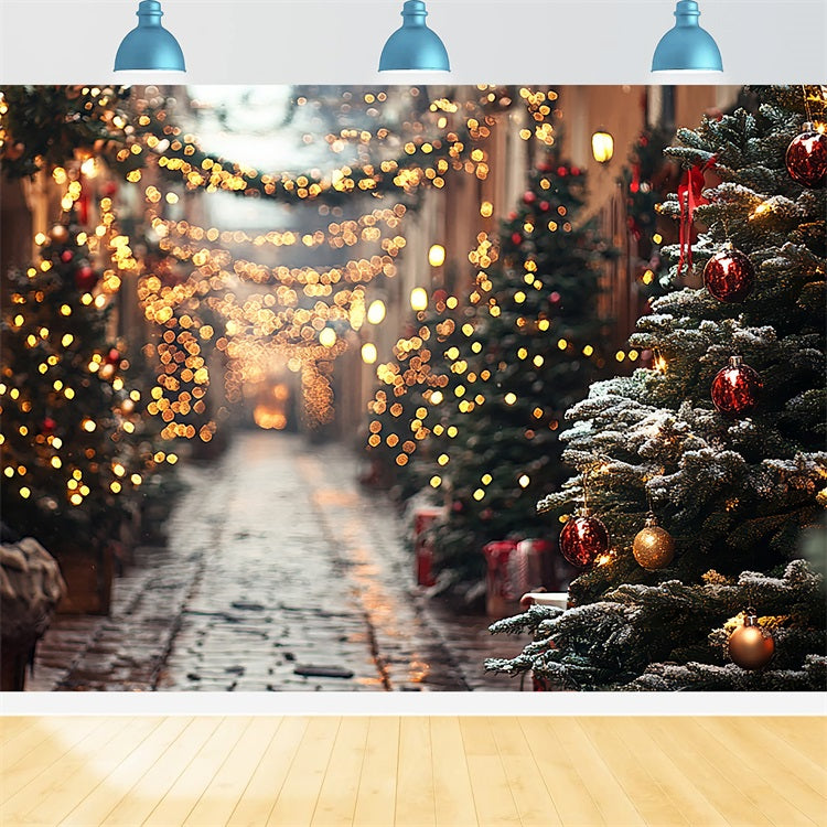 Christmas Themed Backdrops Lights Glowing Winter Alley Backdrop UK BRP11-182