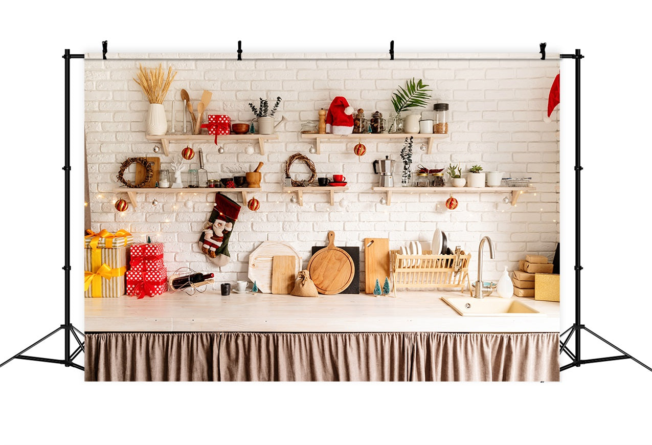 Christmas Kitchen Backdrop Shelf Decorations Backdrop UK BRP11-184