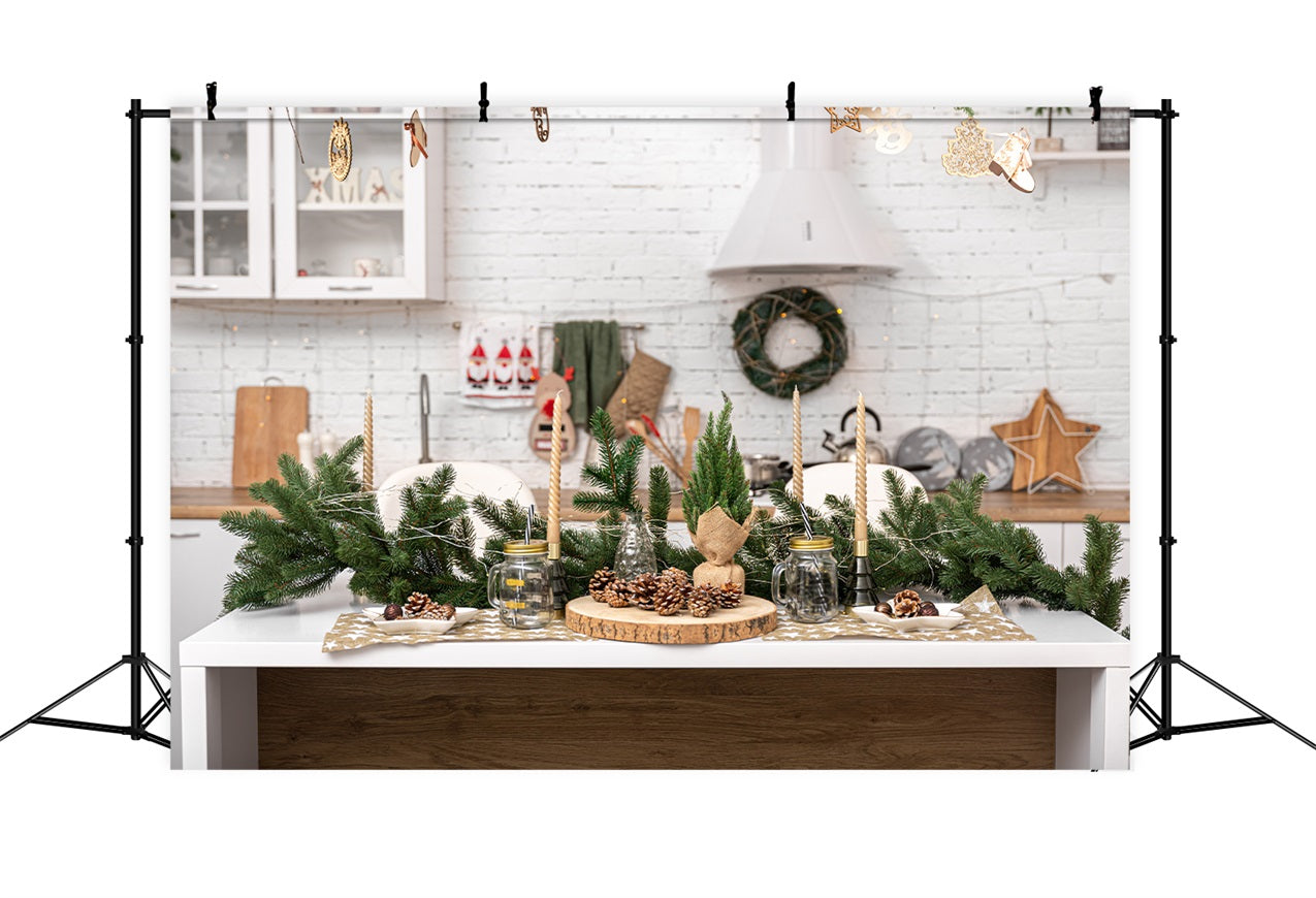 Christmas Photo Backdrop Kitchen Island Pinecones Candles Backdrop UK BRP11-185