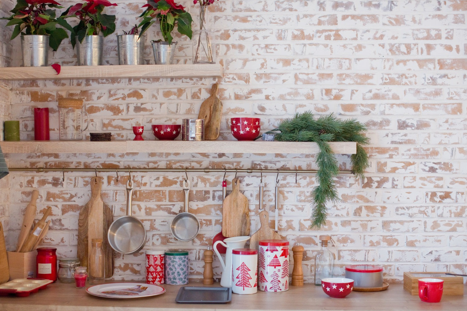 Christmas Kitchen Photography Backdrop Brick Wall Decor Backdrop UK BRP11-187