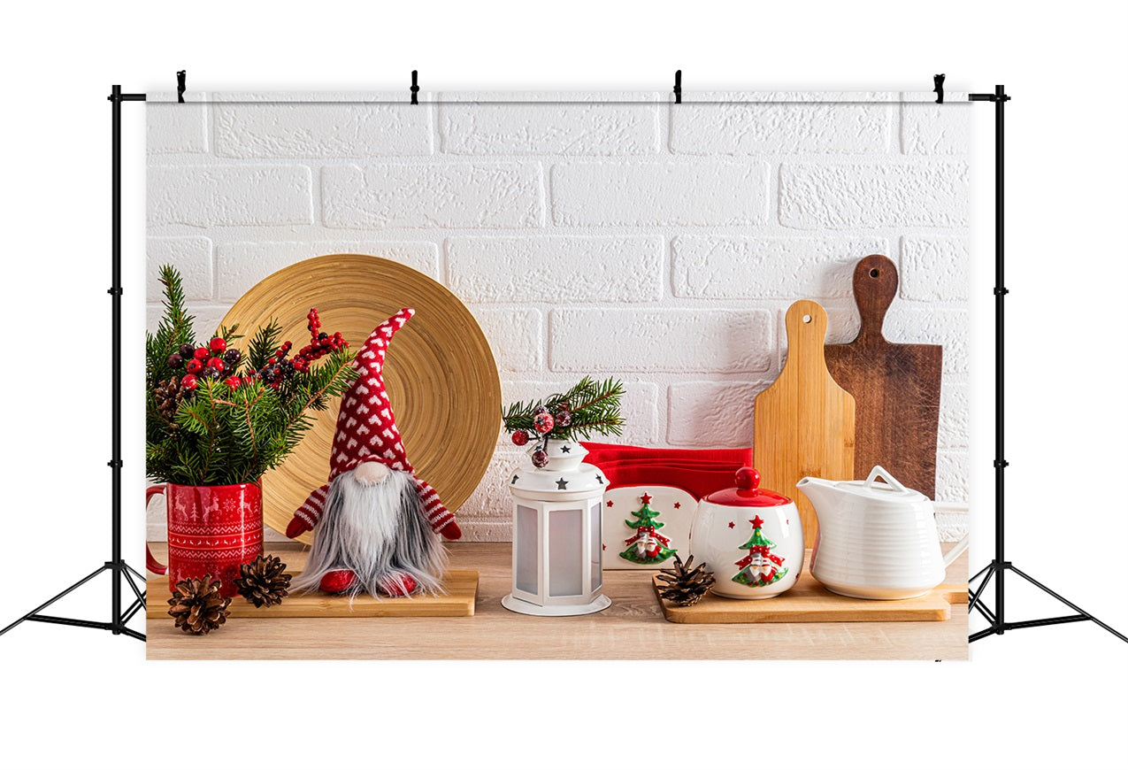 Christmas Photo Backdrops Kitchen Gnome Red Mug Backdrop UK BRP11-189