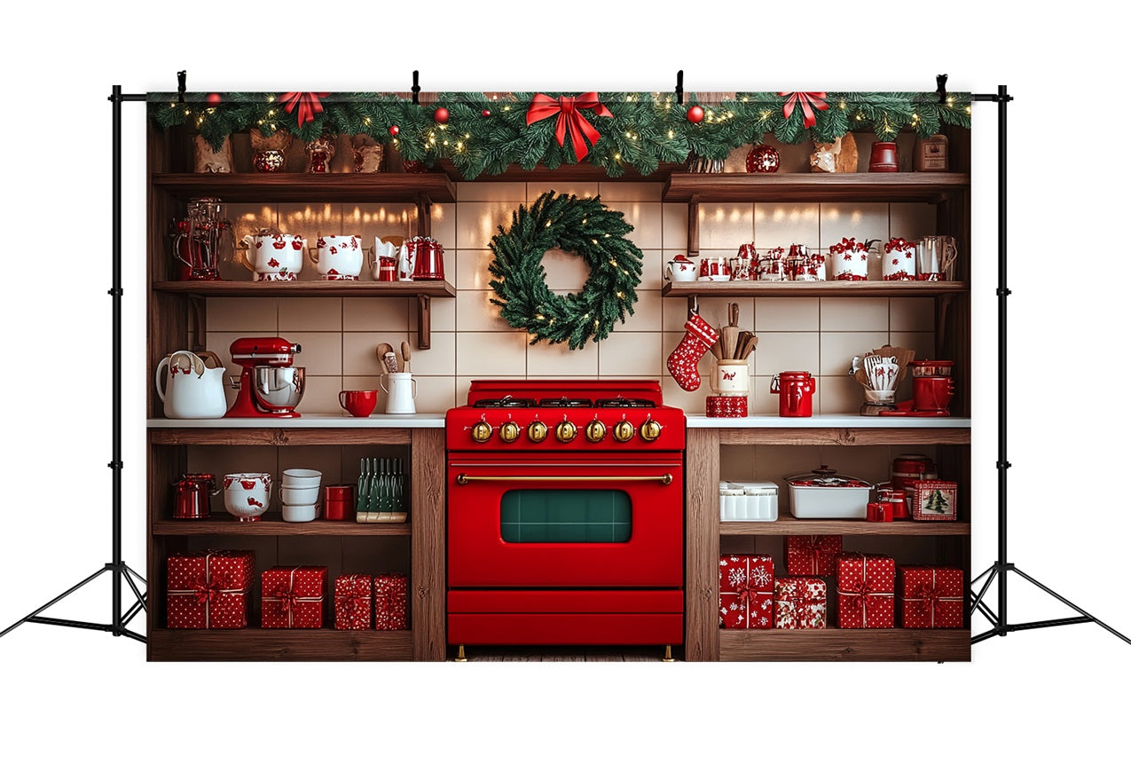 Christmas Backdrop Ideas Vintage Kitchen Stove Wreath Backdrop UK BRP11-191