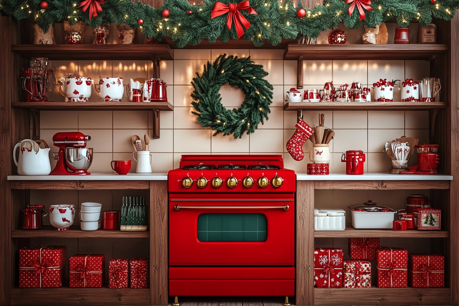 Christmas Backdrop Ideas Vintage Kitchen Stove Wreath Backdrop UK BRP11-191