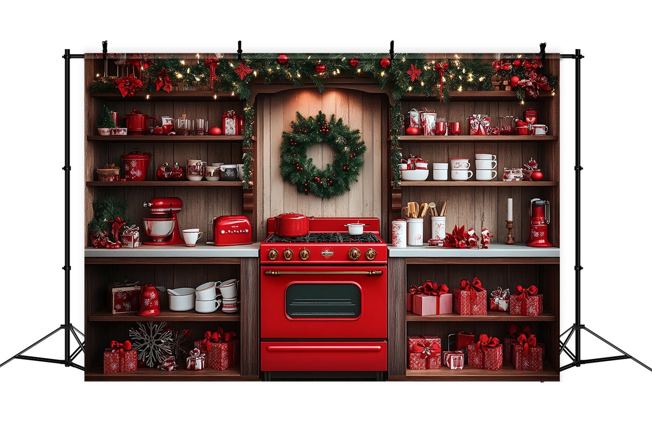 Photography Christmas Backdrop Red Oven Kitchen Decor Backdrop UK BRP11-192