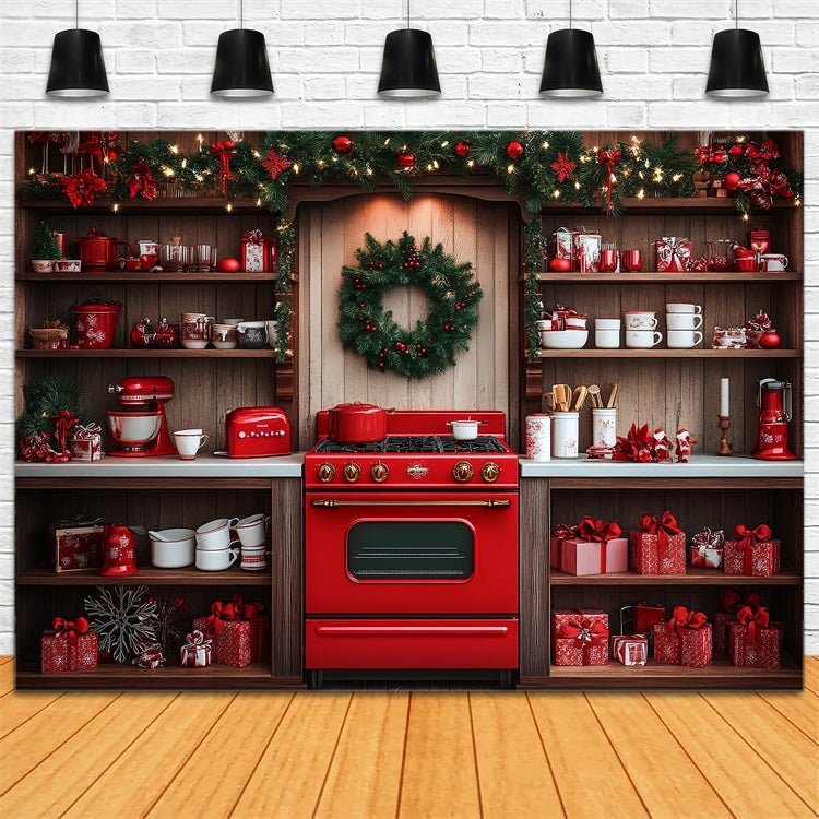 Photography Christmas Backdrop Red Oven Kitchen Decor Backdrop UK BRP11-192