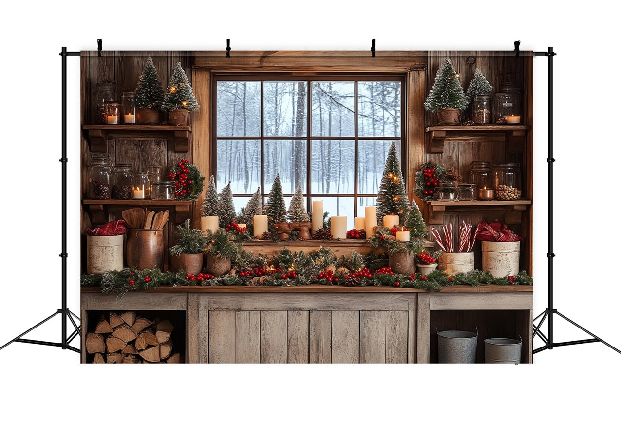 Christmas Photo Backdrop Ideas Snowy Window Kitchen Backdrop UK BRP11-193