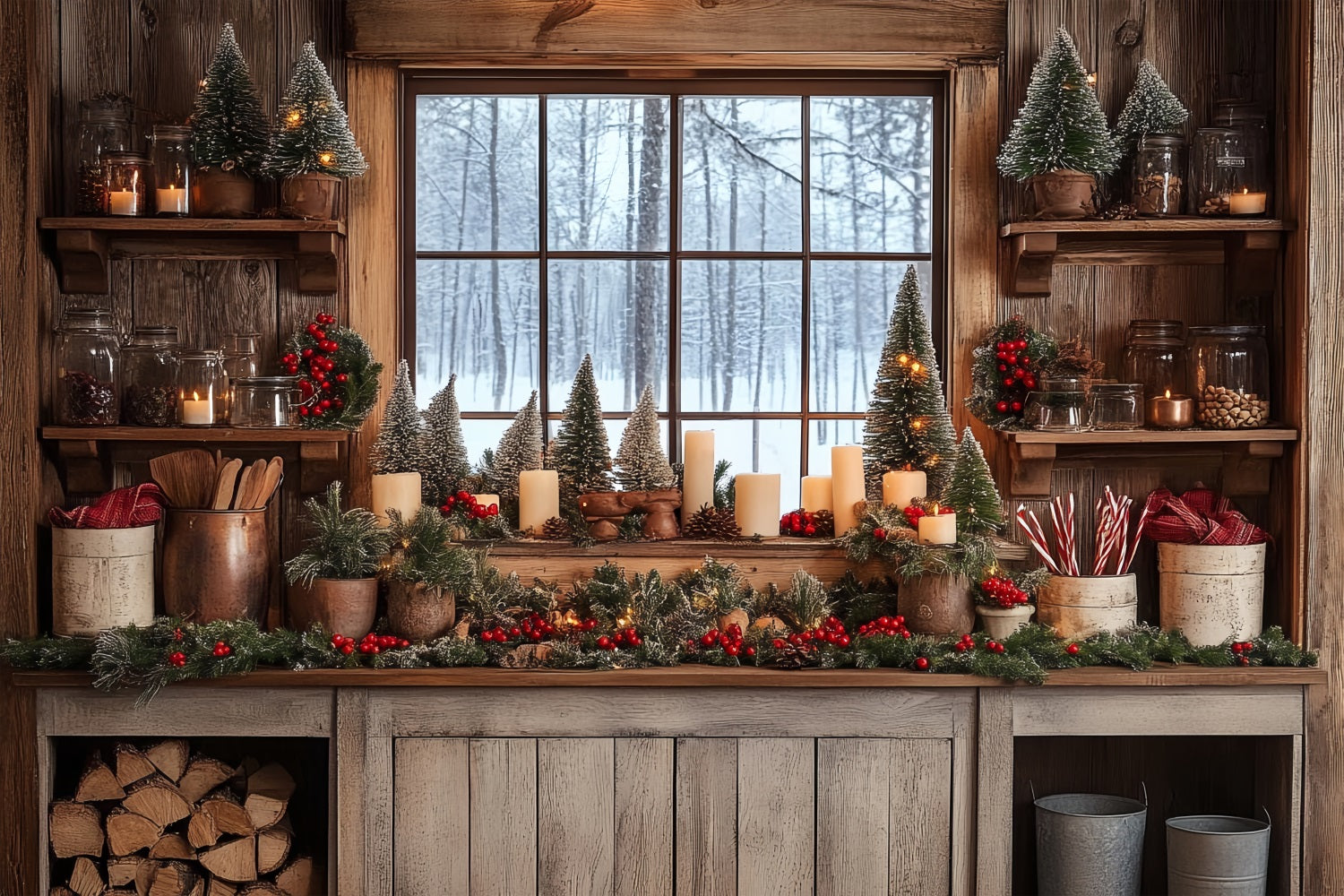 Christmas Photo Backdrop Ideas Snowy Window Kitchen Backdrop UK BRP11-193