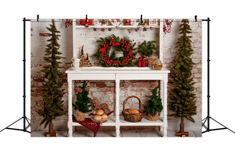 Christmas Tree Backdrop Console Wreath Pine Decor Backdrop UK BRP11-197