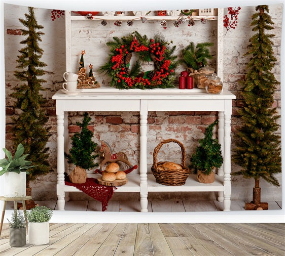 Christmas Tree Backdrop Console Wreath Pine Decor Backdrop UK BRP11-197