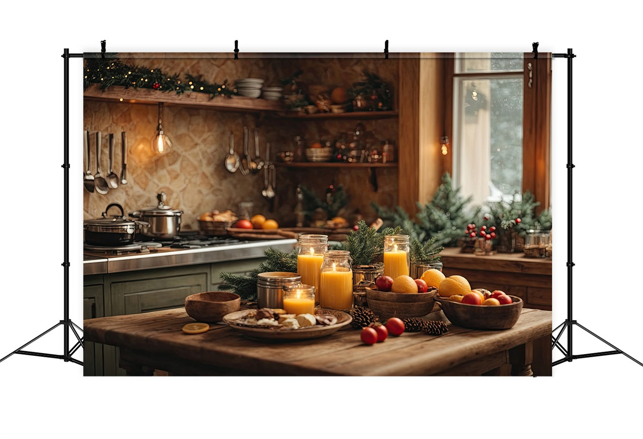 Backdrops For Christmas Kitchen Candles Pine Greenery Backdrop UK BRP11-198