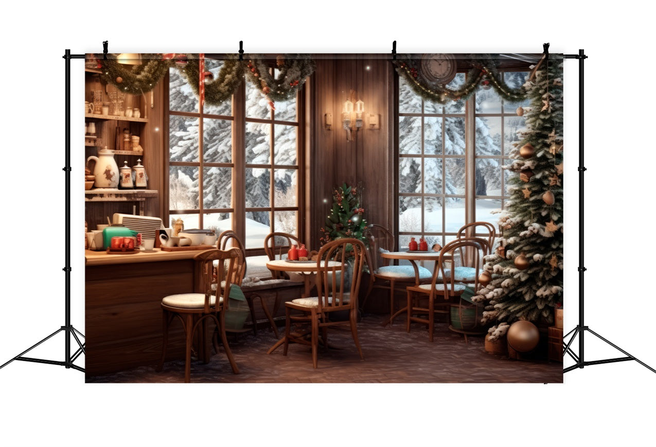 Fabric Christmas Backdrops Café Snowy Winter View Backdrop UK BRP11-199