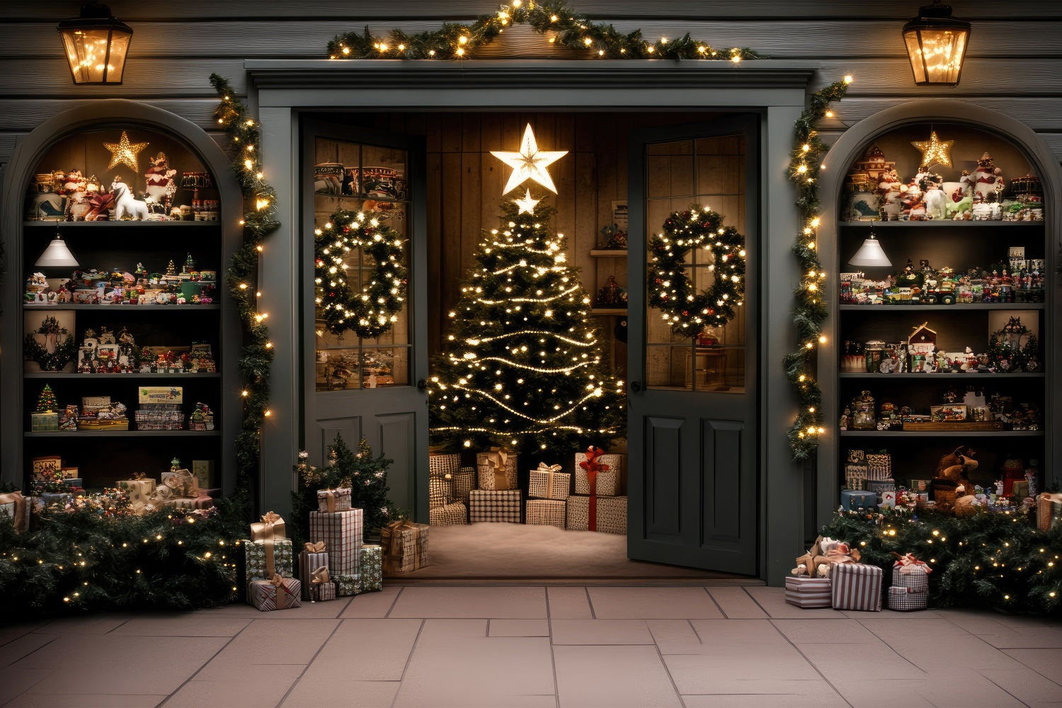 Christmas Trees Backdrop Elegant Doorway Garland Backdrop UK BRP11-205