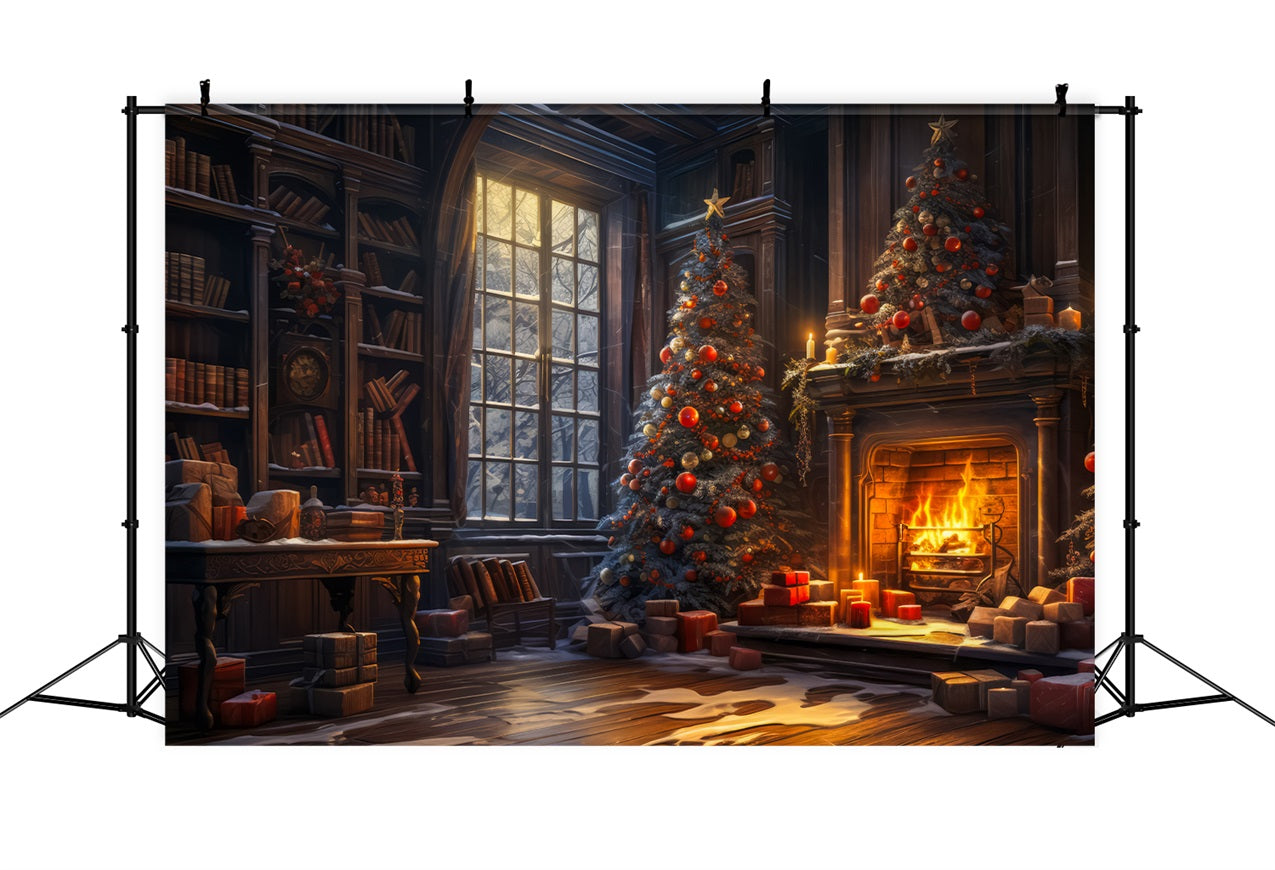 Christmas Fireplace Backdrop Regal Library Tree Backdrop UK BRP11-209