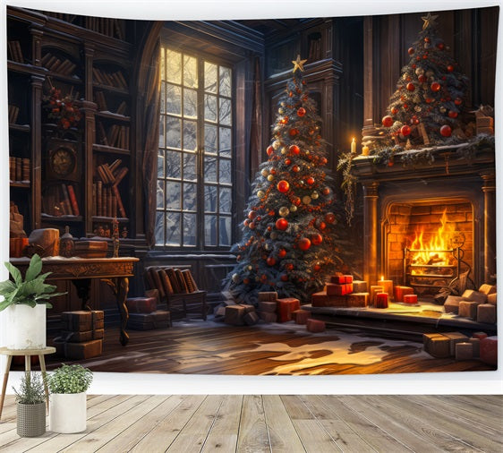 Christmas Fireplace Backdrop Regal Library Tree Backdrop UK BRP11-209