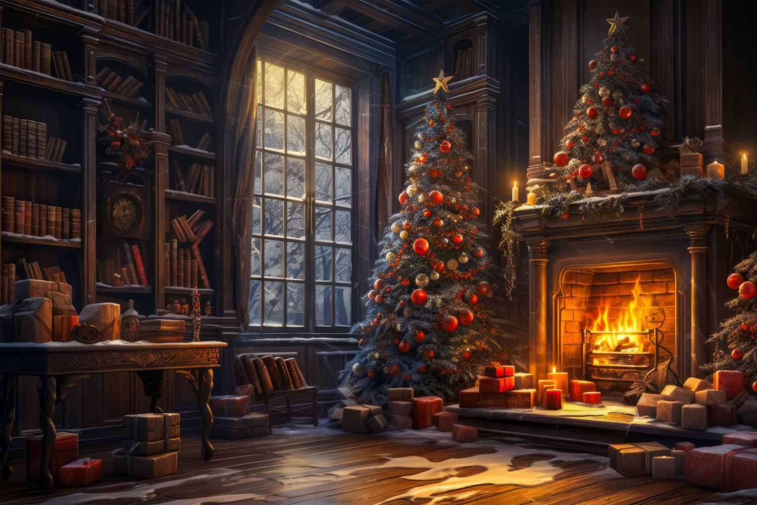 Christmas Fireplace Backdrop Regal Library Tree Backdrop UK BRP11-209