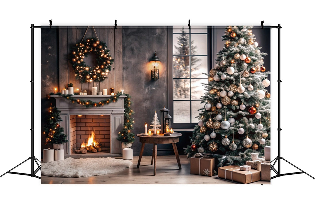 Christmas Backdrop Fireplace Festive Wreath Tree Backdrop UK BRP11-215