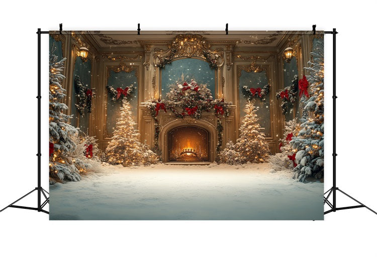 Christmas Fireplace Backdrop Trees Snowy Ballroom Backdrop UK BRP11-217