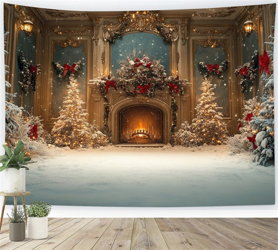 Christmas Fireplace Backdrop Trees Snowy Ballroom Backdrop UK BRP11-217