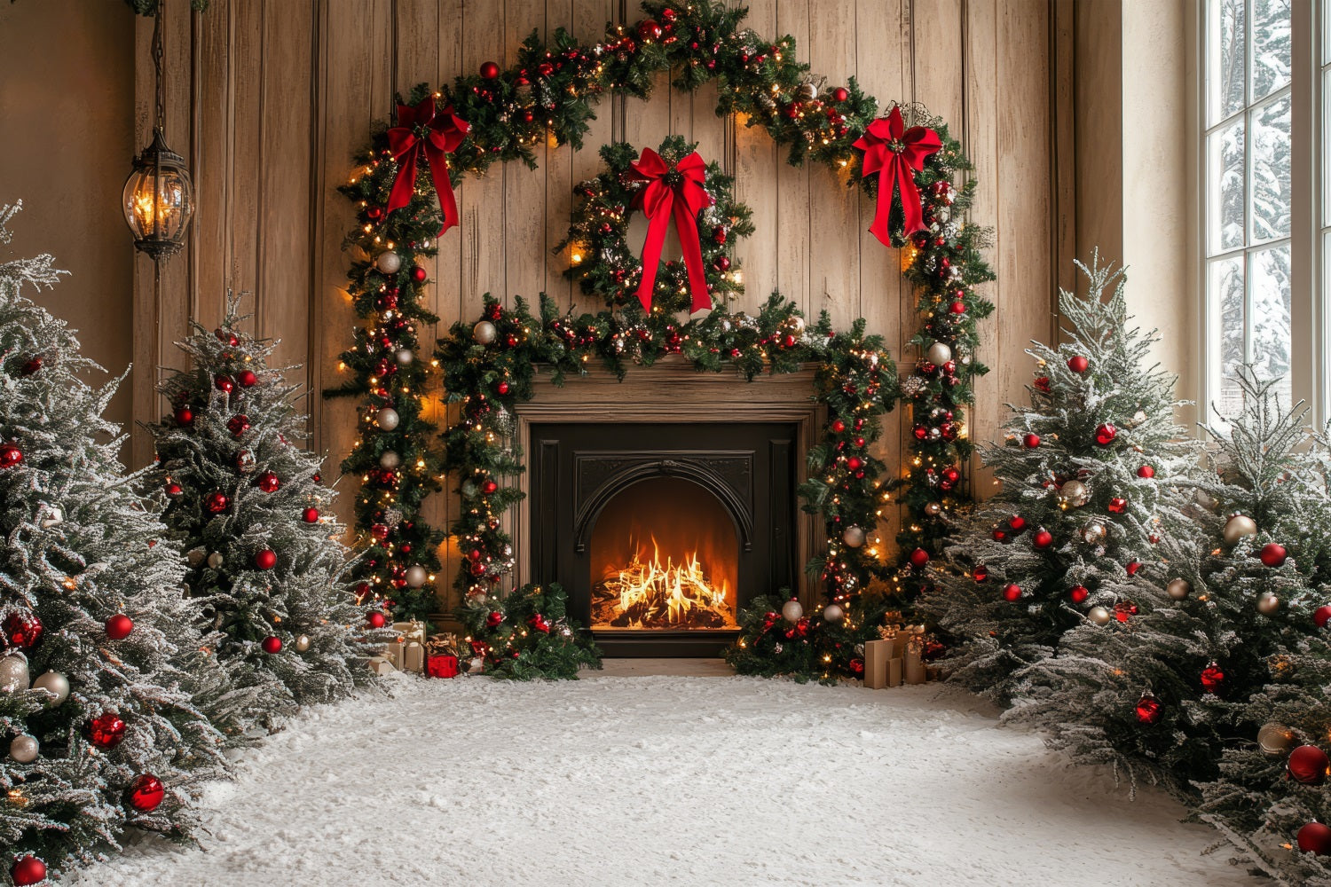 Fireplace Backdrop Christmas Arch Snowy Trees Backdrop UK BRP11-218