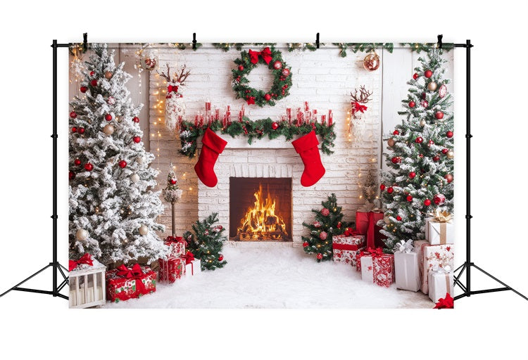 Fireplace Backdrops Christmas Red Stockings Backdrop UK BRP11-219