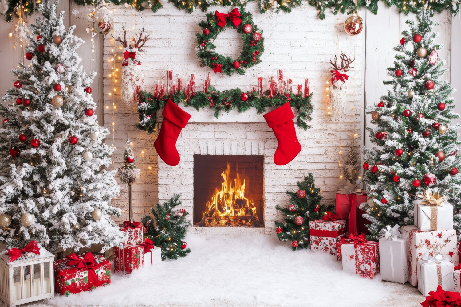 Fireplace Backdrops Christmas Red Stockings Backdrop UK BRP11-219